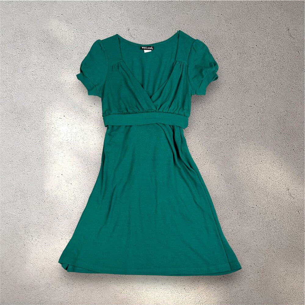 Y2K Wet Seal Babydoll Mini Dress Women's M Turquoise V-Neck Downtown Girl Shoujo